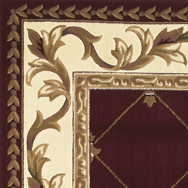 5' x 8' Red Fleur de Lis Diamond Bordered Indoor Area Rug - Image 2