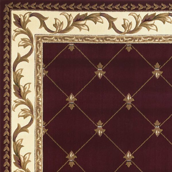 5' x 8' Red Fleur de Lis Diamond Bordered Indoor Area Rug - Image 3