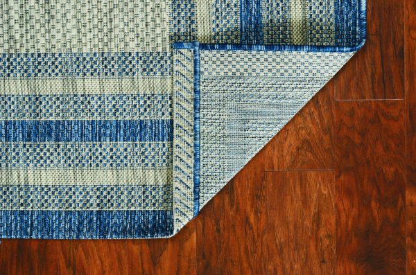 8'x11' Grey Denim Machine Woven UV Treated Bordered Indoor Outdoor Area Rug - Image 2