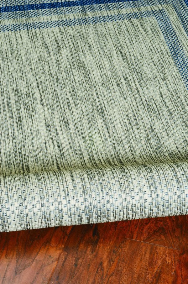 8'x11' Grey Denim Machine Woven UV Treated Bordered Indoor Outdoor Area Rug - Image 3