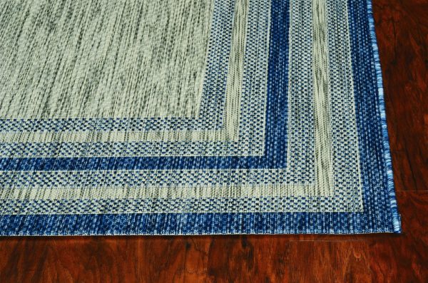 8'x11' Grey Denim Machine Woven UV Treated Bordered Indoor Outdoor Area Rug - Image 5
