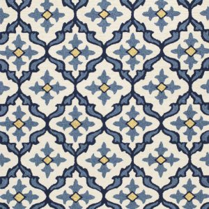 5' x 7' Ivory or Blue Geometric Mosaic Indoor Outdoor Area Rug