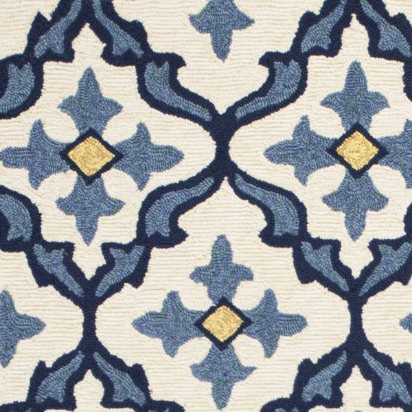5' x 7' Ivory or Blue Geometric Mosaic Indoor Outdoor Area Rug - Image 2