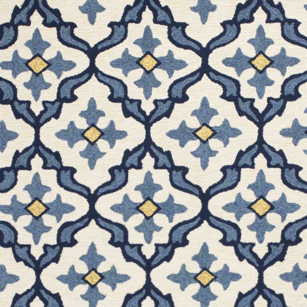 5' x 7' Ivory or Blue Geometric Mosaic Indoor Outdoor Area Rug - Image 3