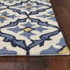 5' x 7' Ivory or Blue Geometric Mosaic Indoor Outdoor Area Rug - Image 4