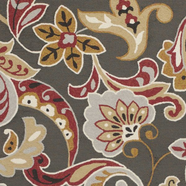 5'x8' Taupe Hand Hooked UV Treated Floral Indoor Outdoor Area Rug - Image 4