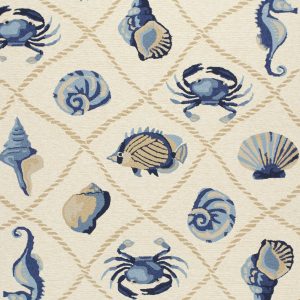 5'x8' Sand Beige Hand Hooked UV Treated Coastal Sea Life Indoor Outdoor Area Rug