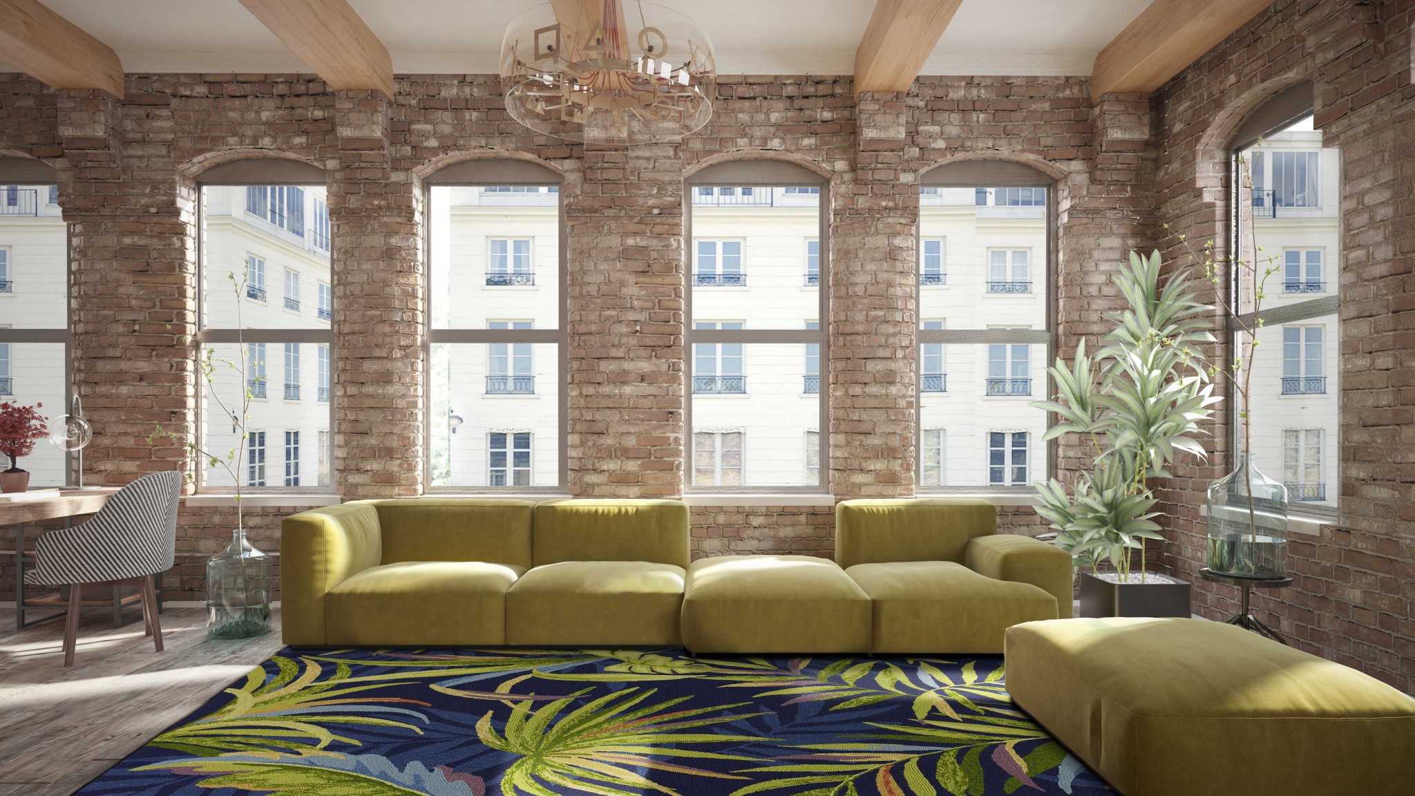 5' x 7' Ink Blue Tropical Leaves UV Treated Indoor Outdoor Area Rug - Image 4