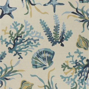 5'x8' Ivory Blue Hand Hooked UV Treated Coastal Reef Indoor Outdoor Area Rug