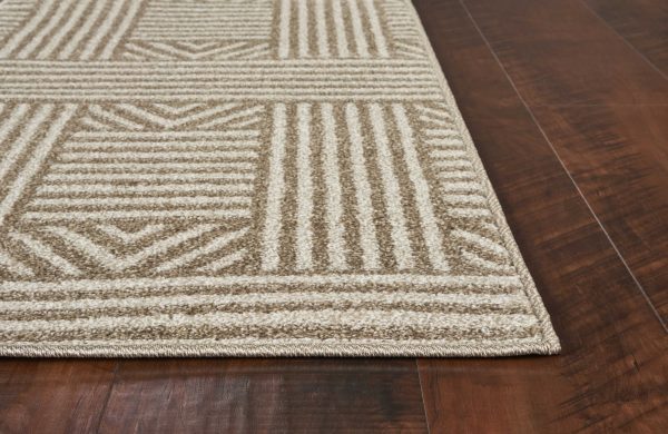 8'x11' Beige Machine Woven UV Treated Abstract Lines Indoor Outdoor Area Rug - Image 4