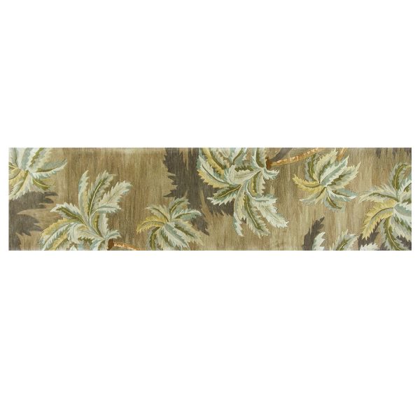 10' Moss Green Hand Tufted Tropical Trees Indoor Runner Rug - Image 2