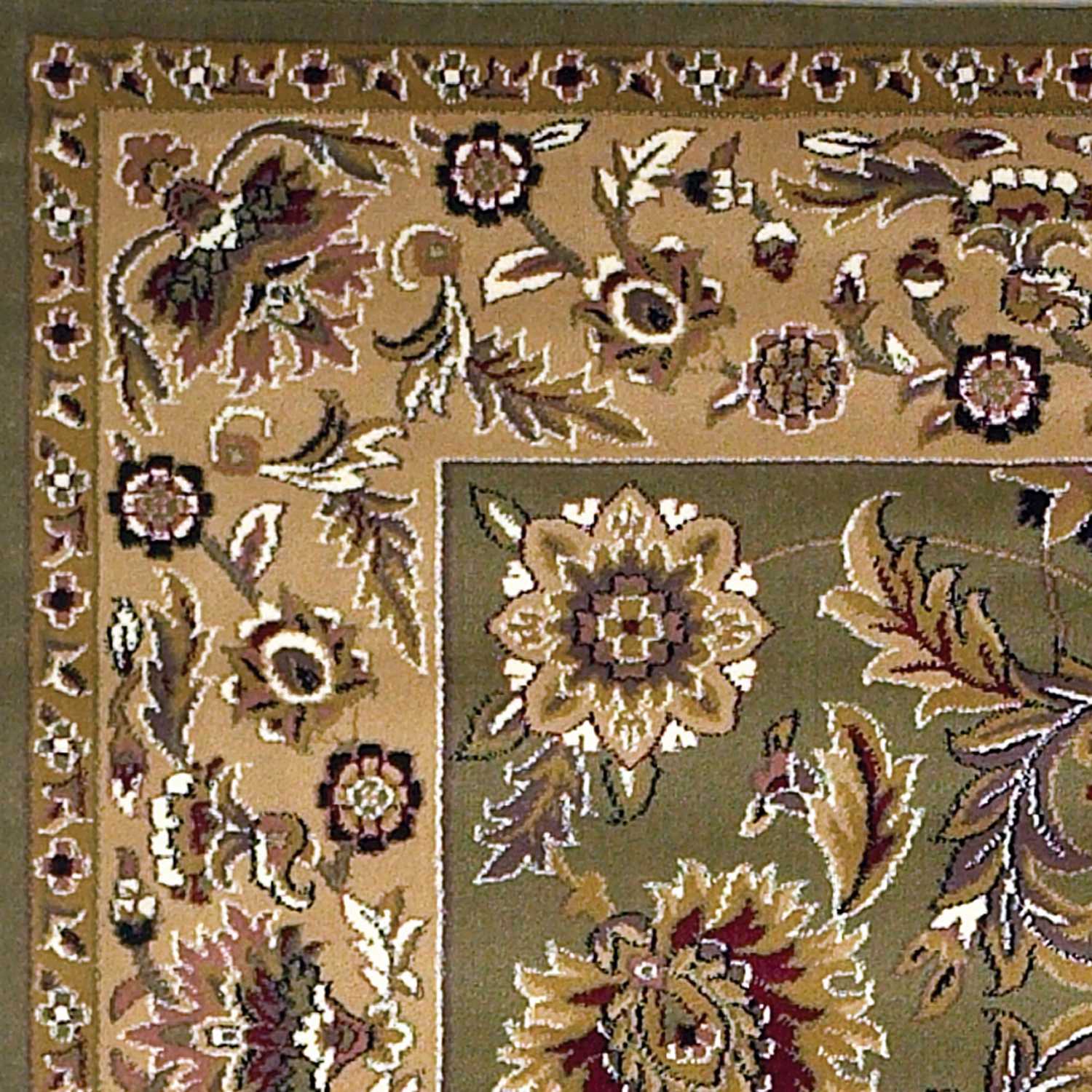 2'x3' Green Taupe Machine Woven Floral Traditional Indoor Accent Rug - Image 2