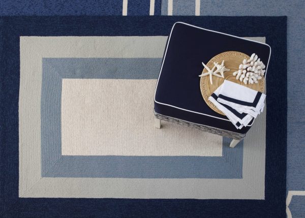 2'x3' Slate Navy Blue Hand Hooked UV Treated Bordered Indoor Outdoor Accent Rug - Image 5