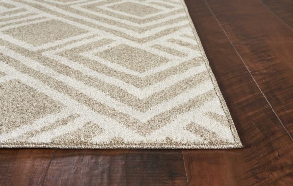 3'x5' Beige Machine Woven UV Treated Geometric Indoor Outdoor Area Rug - Image 4