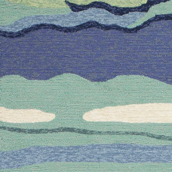 3'x5' Blue Teal Hand Hooked UV Treated Abstract Waves Indoor Outdoor Area Rug - Image 2