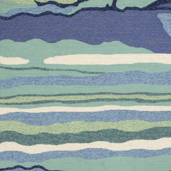 3'x5' Blue Teal Hand Hooked UV Treated Abstract Waves Indoor Outdoor Area Rug - Image 3