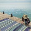 3'x5' Blue Teal Hand Hooked UV Treated Abstract Waves Indoor Outdoor Area Rug - Image 5