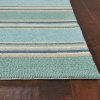 3'x5' Ocean Blue Hand Hooked UV Treated Awning Stripes Indoor Outdoor Area Rug - Image 5