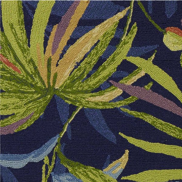 3'x5' Ink Blue Hand Hooked UV Treated Oversized Tropical Leaves Indoor Outdoor Area Rug - Image 2