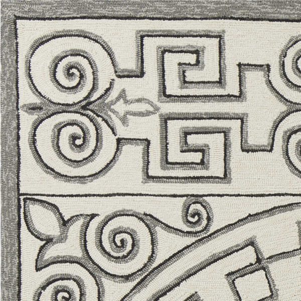 3'x5' Ivory Grey Hand Hooked UV Treated Greek Key Medallion Indoor Outdoor Area Rug - Image 3