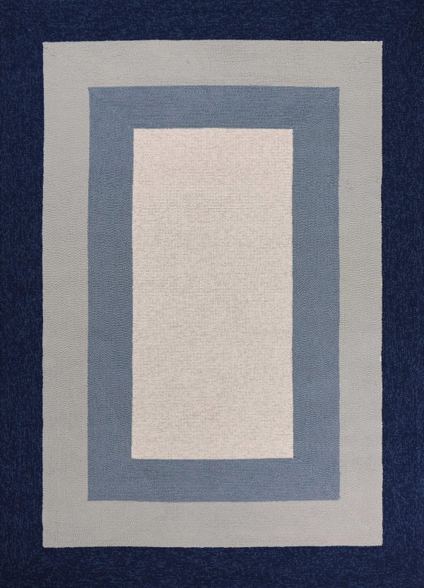 3'x5' Slate Blue Grey Hand Hooked UV Treated Bordered Indoor Outdoor Area Rug