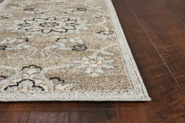 5'x8' Beige Grey Machine Woven UV Treated Floral Traditional Indoor Outdoor Area Rug - Image 4