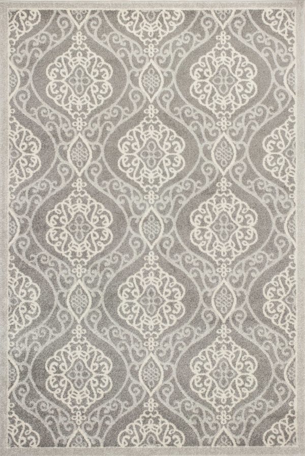 5'x8' Silver Machine Woven UV Treated Floral Ogee Indoor Outdoor Area Rug