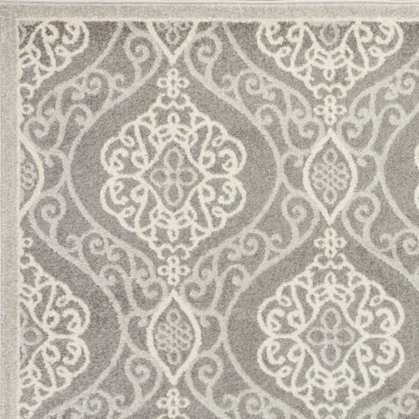 5'x8' Silver Machine Woven UV Treated Floral Ogee Indoor Outdoor Area Rug - Image 3