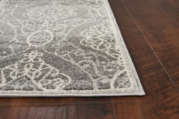 5'x8' Silver Machine Woven UV Treated Floral Ogee Indoor Outdoor Area Rug - Image 4