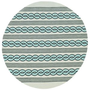 7' Ivory Spa Hand Hooked UV Treated Cable Stitch Round Indoor Outdoor Area Rug