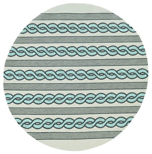 7' Ivory Spa Hand Hooked UV Treated Cable Stitch Round Indoor Outdoor Area Rug