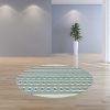 7' Ivory Spa Hand Hooked UV Treated Cable Stitch Round Indoor Outdoor Area Rug - Image 3