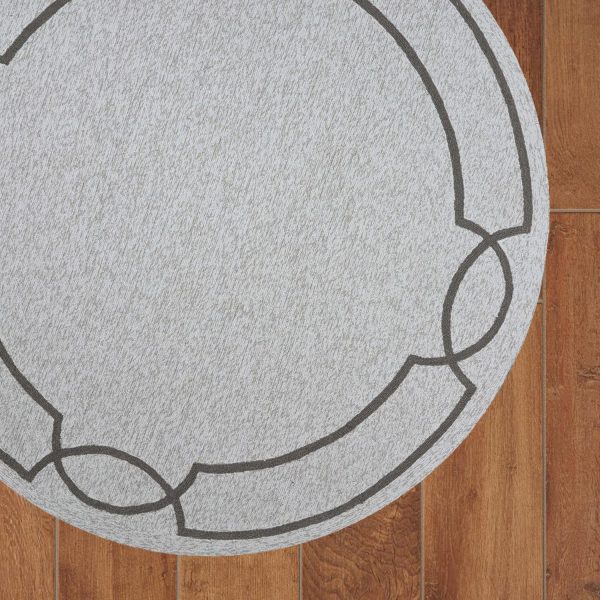 7' Oatmeal Ivory Hand Hooked UV Treated Bordered Round Indoor Outdoor Area Rug - Image 3