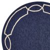 7' Ocean Blue Hand Hooked UV Treated Bordered Round Indoor Outdoor Area Rug - Image 2