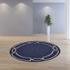 7' Ocean Blue Hand Hooked UV Treated Bordered Round Indoor Outdoor Area Rug - Image 4
