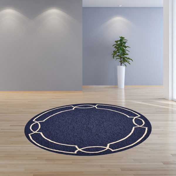 7' Ocean Blue Hand Hooked UV Treated Bordered Round Indoor Outdoor Area Rug - Image 4