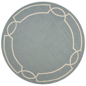 7' Spa Blue Hand Hooked UV Treated Bordered Round Indoor Outdoor Area Rug