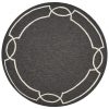 7' Onyx Black Hand Hooked UV Treated Bordered Round Indoor Outdoor Area Rug