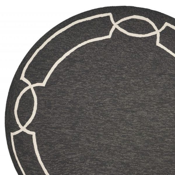 7' Onyx Black Hand Hooked UV Treated Bordered Round Indoor Outdoor Area Rug - Image 2