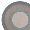 7' Spa Blue Beige Hand Hooked UV Treated Bordered Round Indoor Outdoor Area Rug - Image 2