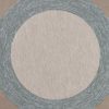 7' Spa Blue Beige Hand Hooked UV Treated Bordered Round Indoor Outdoor Area Rug - Image 3