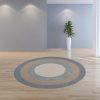 7' Spa Blue Beige Hand Hooked UV Treated Bordered Round Indoor Outdoor Area Rug - Image 4