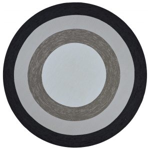 7' Charcoal Grey Hand Hooked UV Treated Bordered Round Indoor Outdoor Area Rug