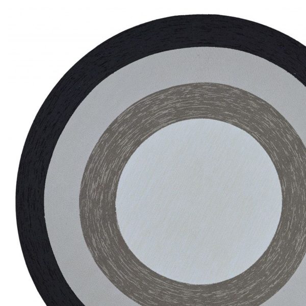 7' Charcoal Grey Hand Hooked UV Treated Bordered Round Indoor Outdoor Area Rug - Image 2