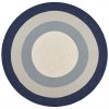 7' Slate Navy Blue Hand Hooked UV Treated Bordered Round Indoor Outdoor Area Rug