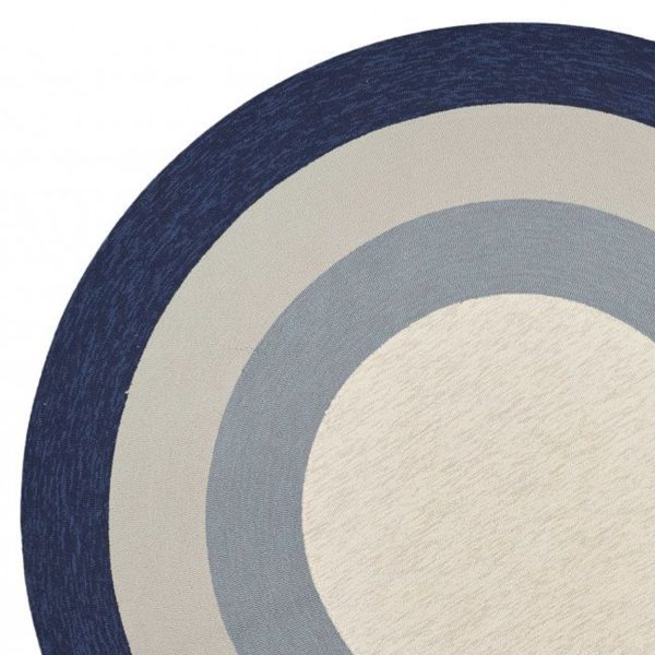 7' Slate Navy Blue Hand Hooked UV Treated Bordered Round Indoor Outdoor Area Rug - Image 2