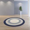 7' Slate Navy Blue Hand Hooked UV Treated Bordered Round Indoor Outdoor Area Rug - Image 4