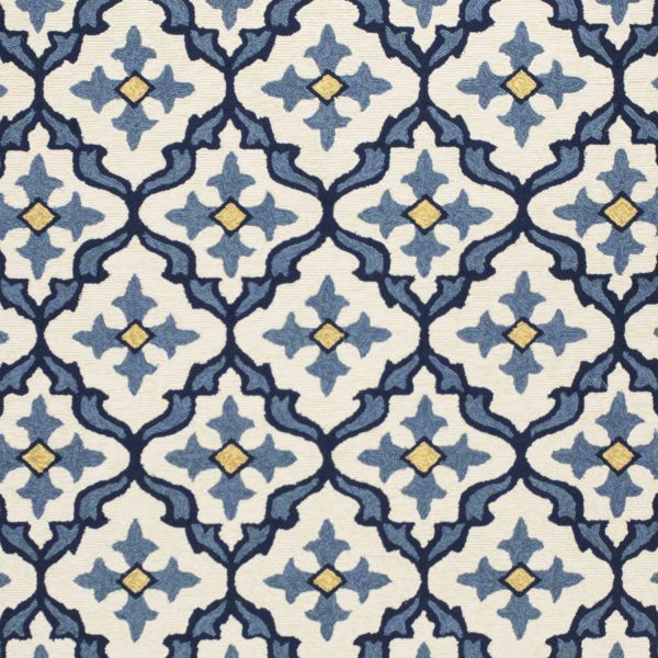 8'  Ivory Blue Hand Hooked UV Treated Coastal Reef Round Indoor Outdoor Area Rug - Image 2