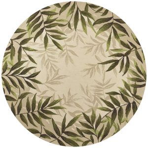 8' Sand Beige Hand Hooked UV Treated Bordered Coastal Sea Grass Round Indoor Outdoor Area Rug