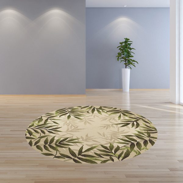 8' Sand Beige Hand Hooked UV Treated Bordered Coastal Sea Grass Round Indoor Outdoor Area Rug - Image 4
